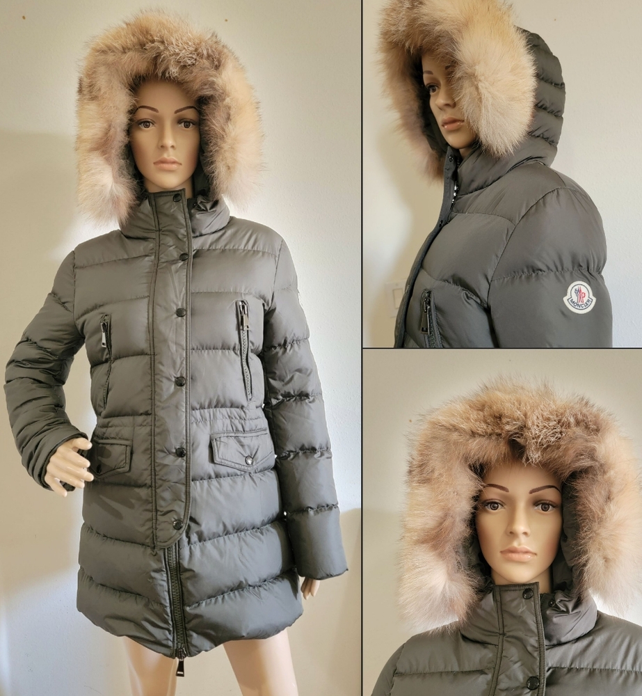 MONCLER Winter Puffer Coat Jacket  - Women's Size S (Olive Green) Detachable Fur